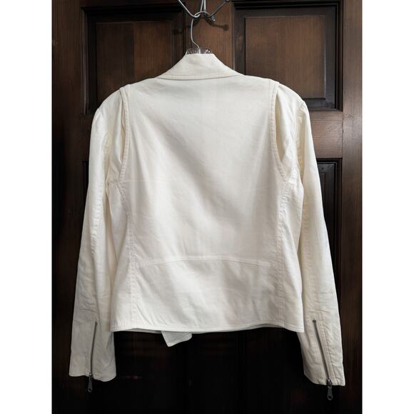 Rebecca Minkoff | Women’s Asymmetrical Zippers Moto Jacket Linen Cotton White -S - Picture 5 of 6